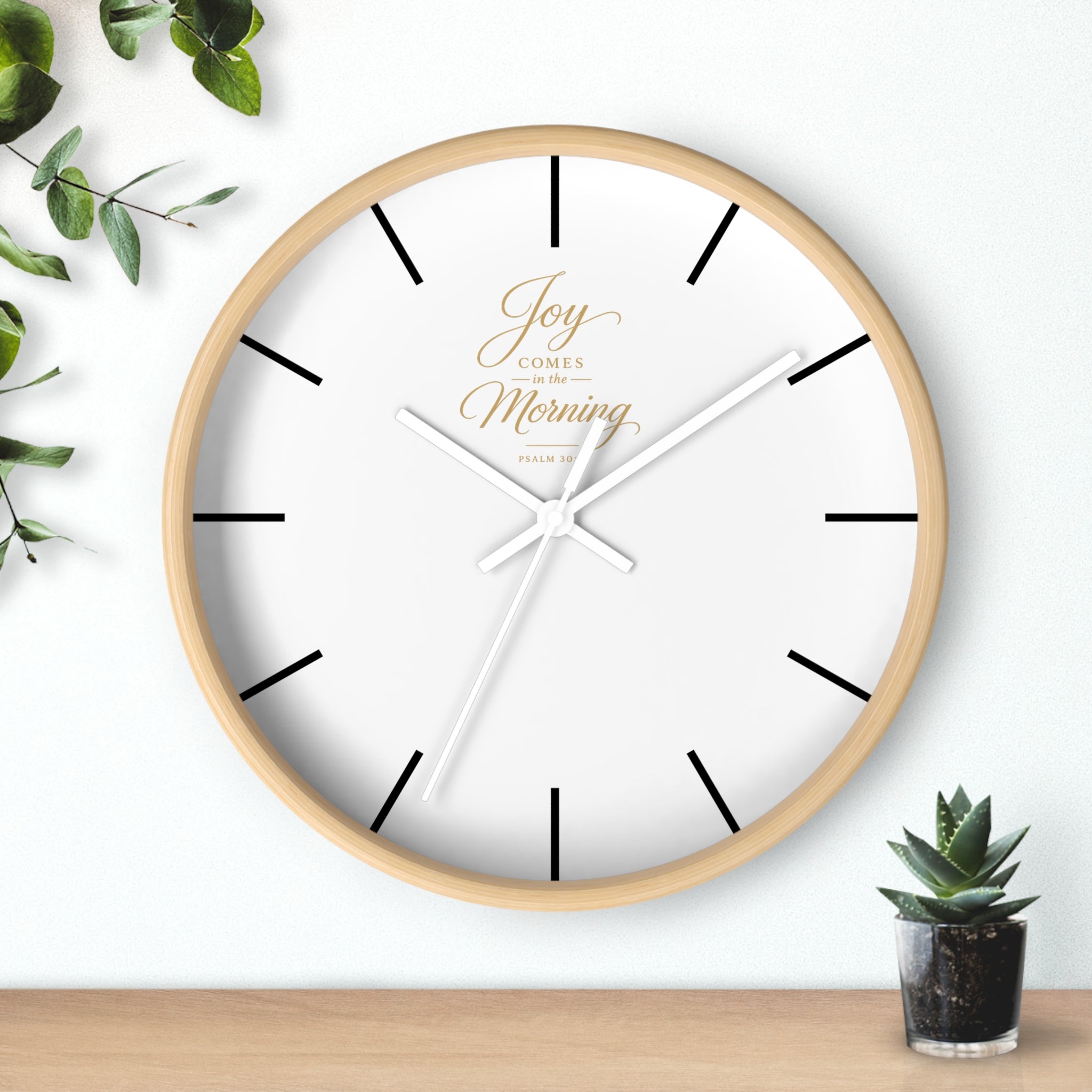 Wall Clock — "Joy Comes in the Morning" Minimalist Inspirational Clock