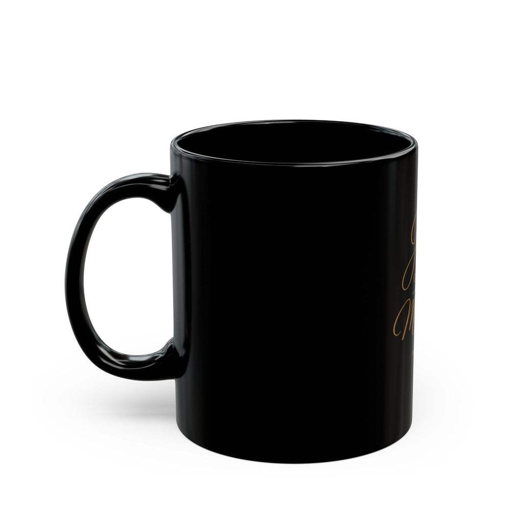 Joy Comes in the Morning Black Coffee Mug — Psalm 30:5 Inspirational Ceramic