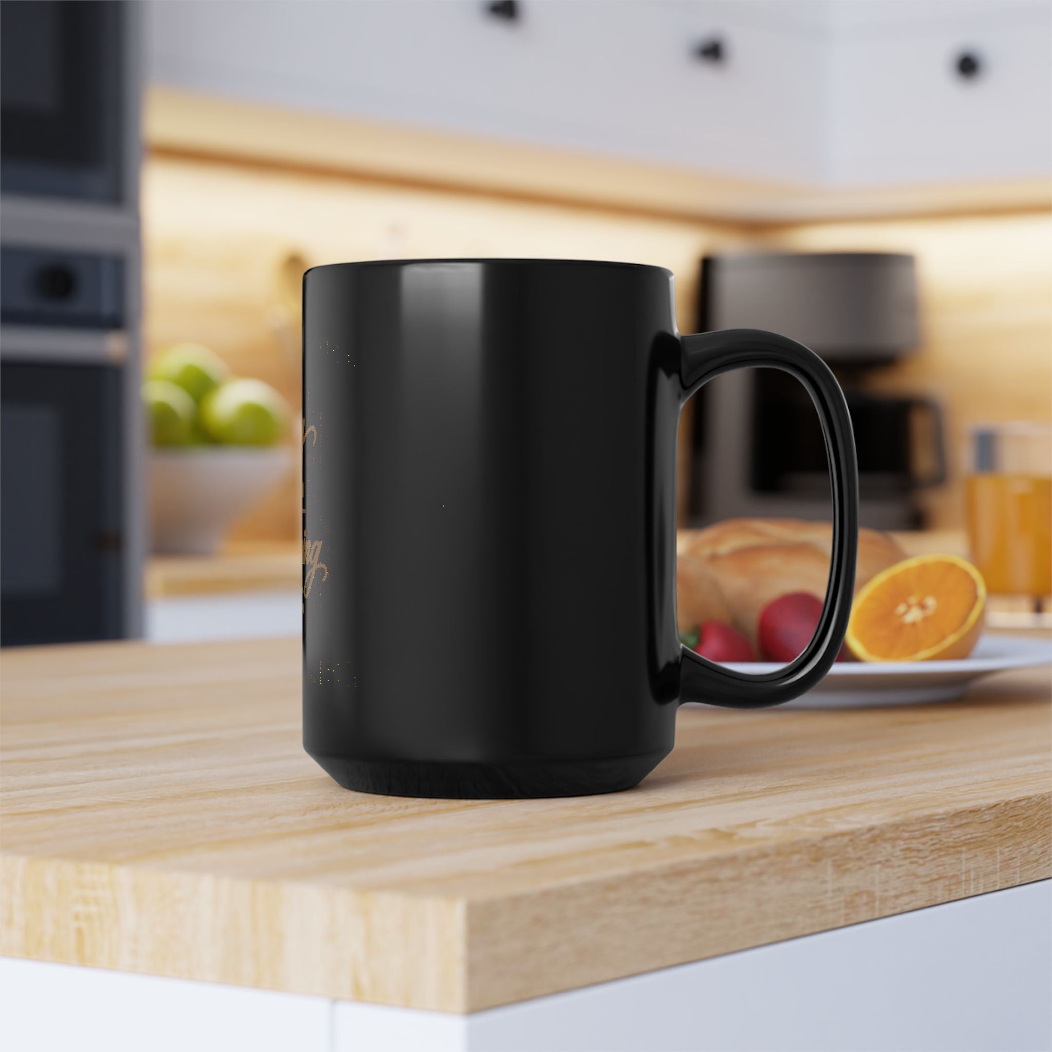 Joy Comes in the Morning Black Coffee Mug — Psalm 30:5 Inspirational Ceramic