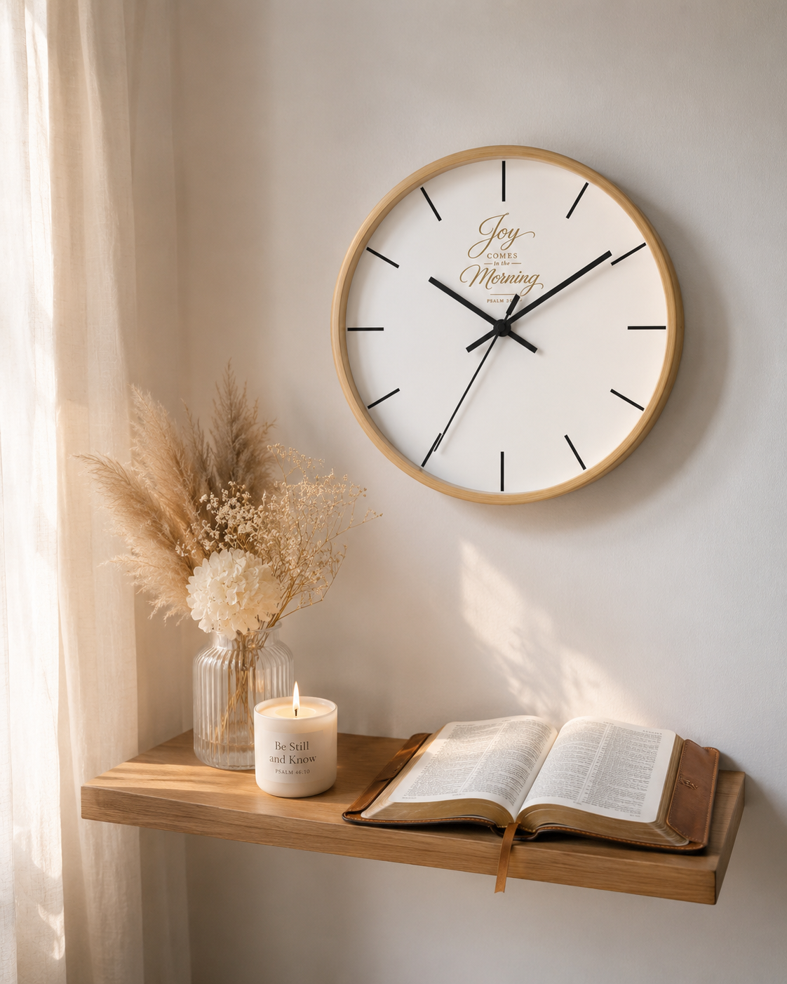 Wall Clock — "Joy Comes in the Morning" Minimalist Inspirational Clock