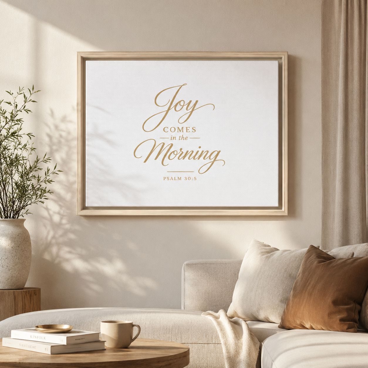 Framed Canvas Wall Art — "Joy Comes in the Morning" Psalm 30:5