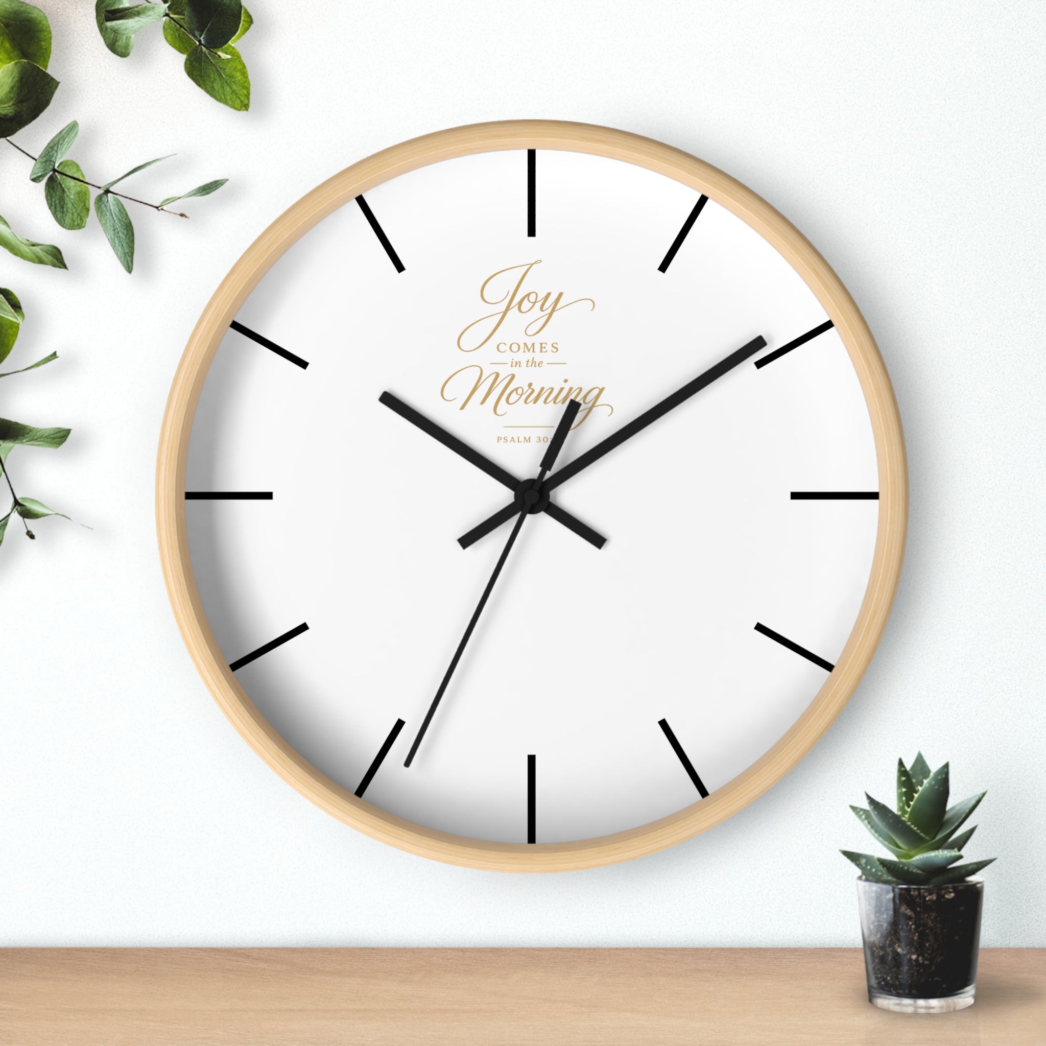 Wall Clock — "Joy Comes in the Morning" Minimalist Inspirational Clock