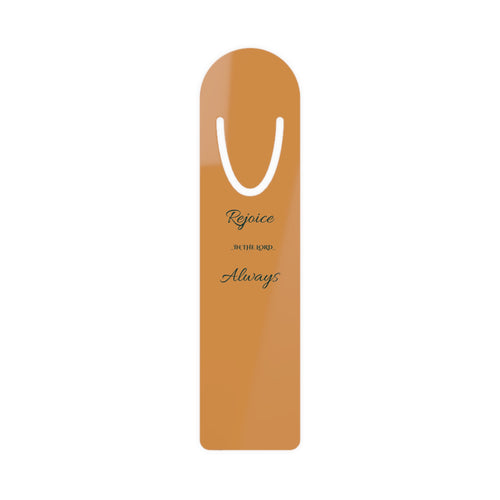 Christian Bookmark — "Rejoice in the Lord Always" Gold Script Metal Bookmark