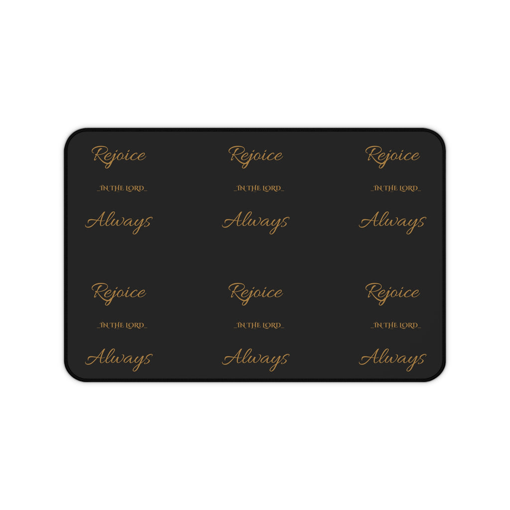 Rejoice Always Black Desk Mat — Inspirational Gold Script Mouse Pad