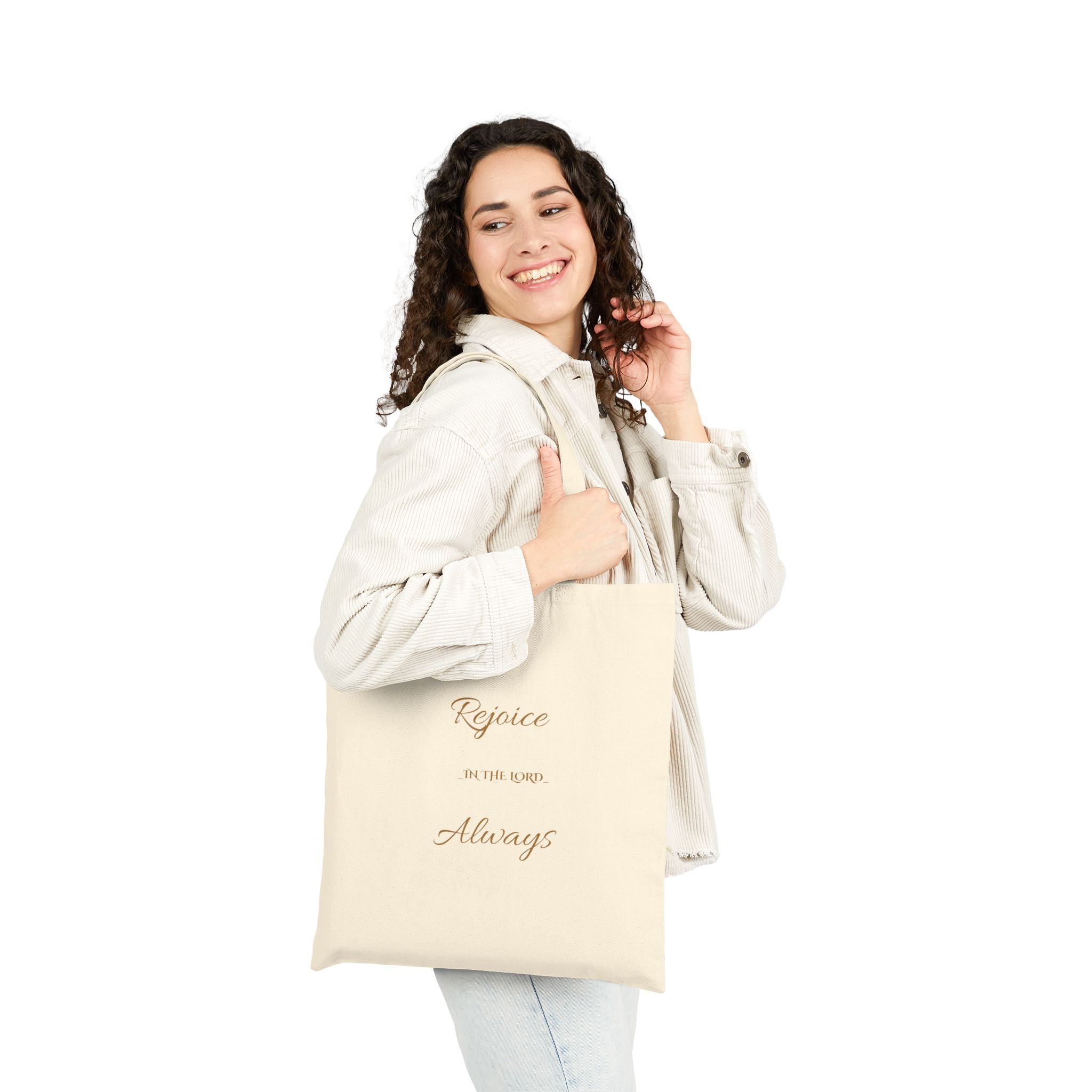Cotton Tote Bag — "Rejoice Always" Inspirational Scripture Canvas Tote