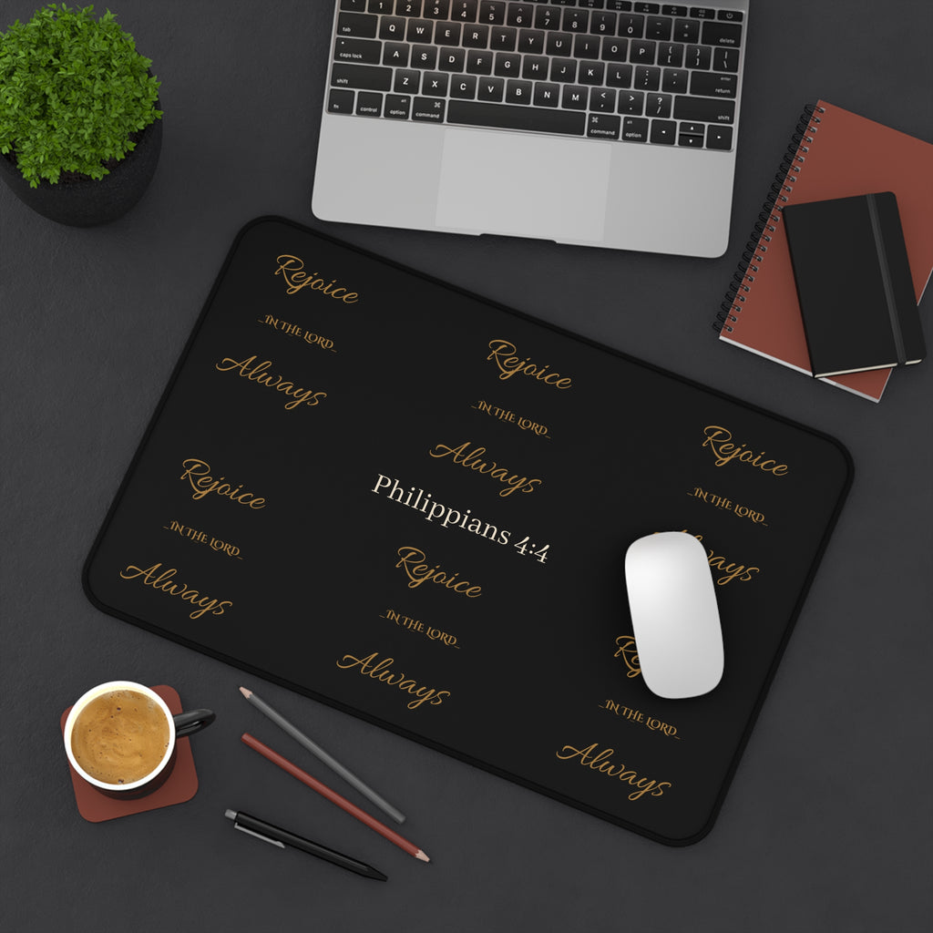 Inspirational Gold Script Mouse Pad =Rejoice in the Lord Always