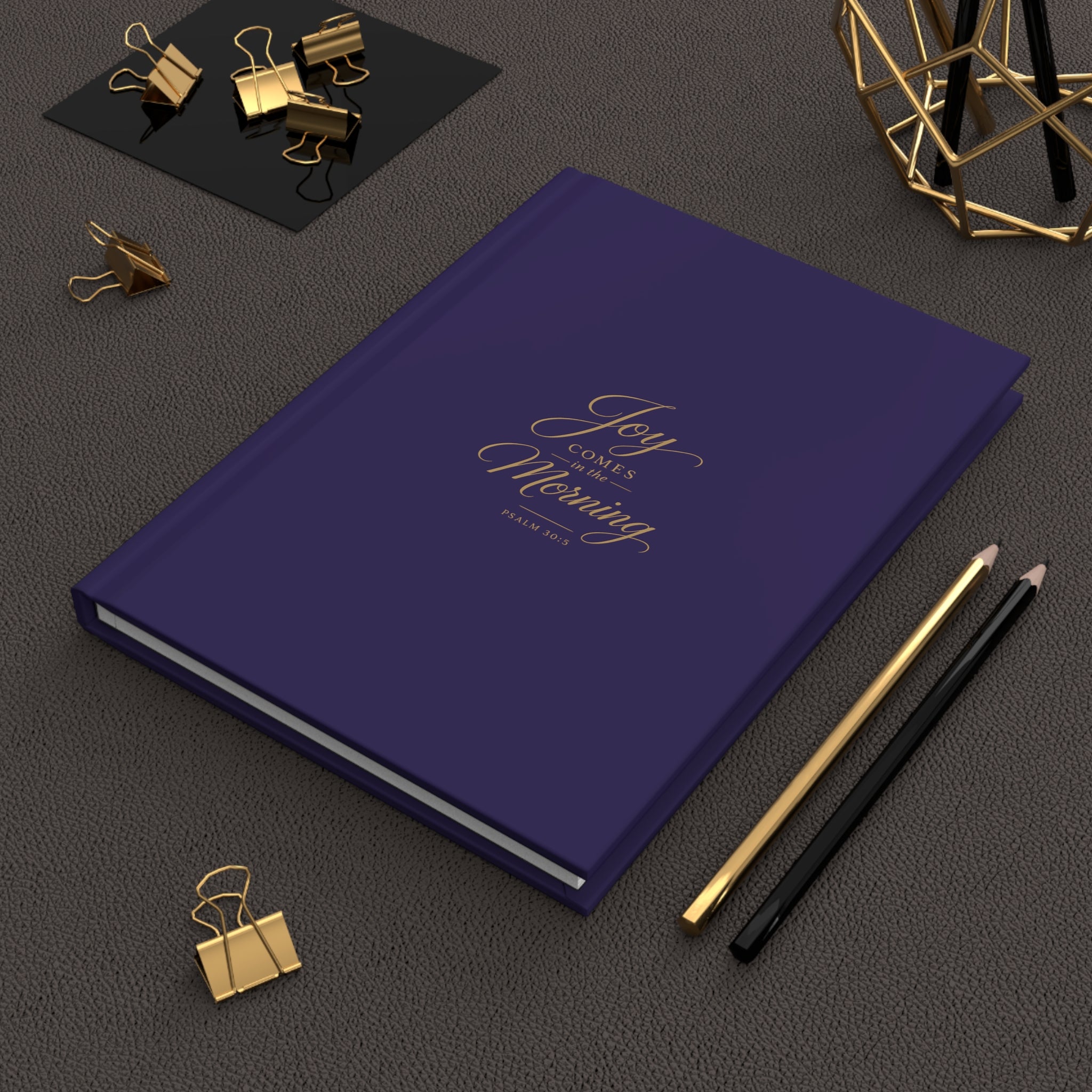 Hardcover Journal — "Joy Comes in the Morning" Gold Script Inspirational Notebook
