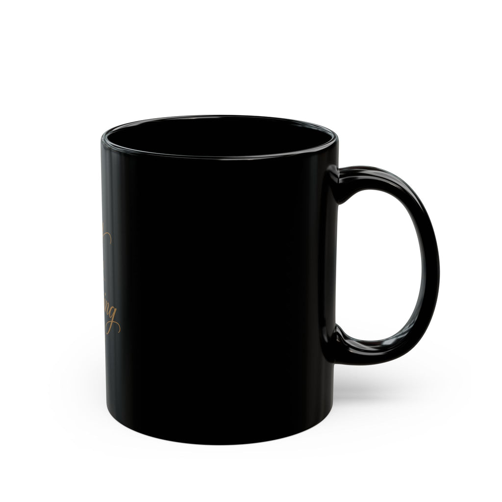 Joy Comes in the Morning Black Coffee Mug — Psalm 30:5 Inspirational Ceramic