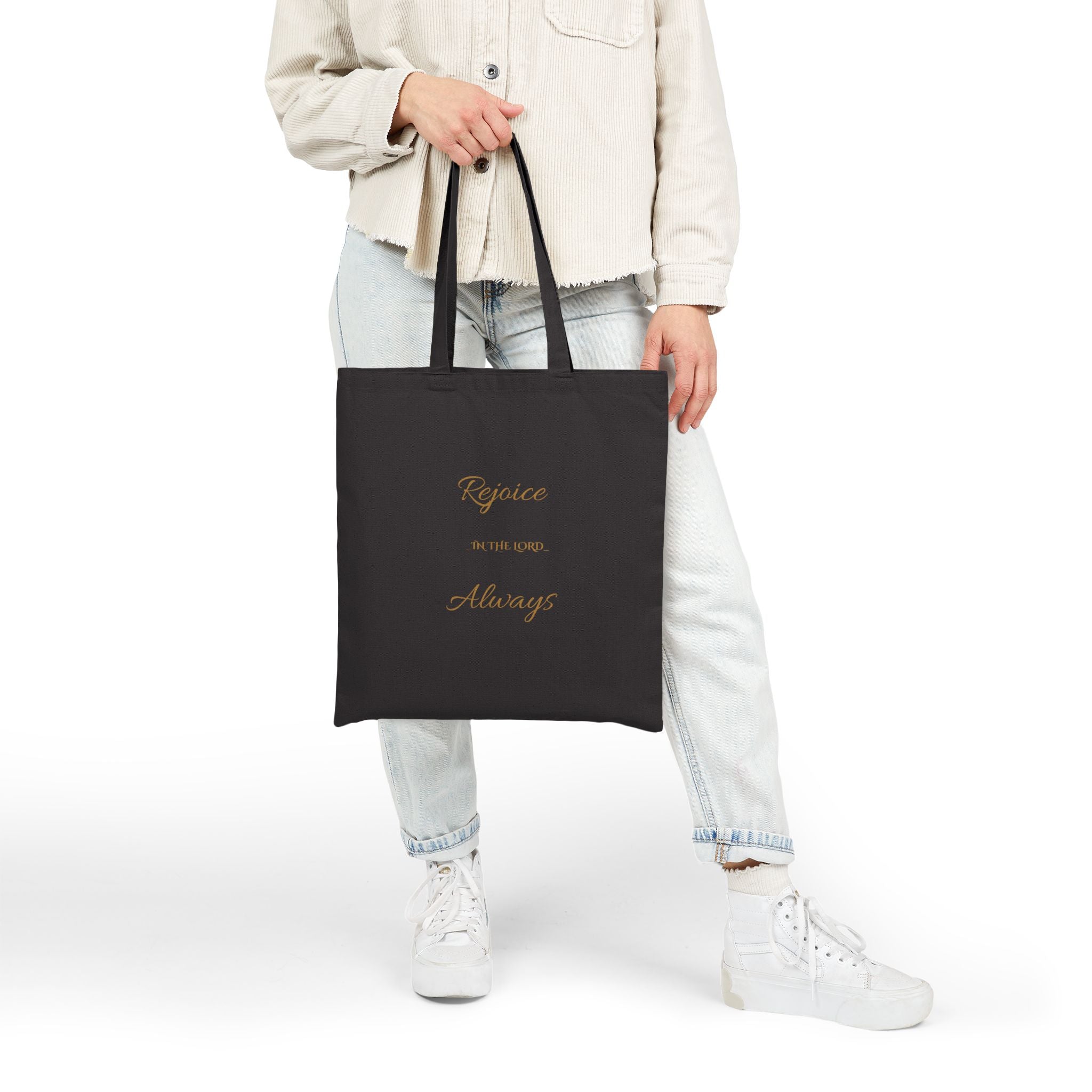 Cotton Tote Bag — "Rejoice Always" Inspirational Scripture Canvas Tote