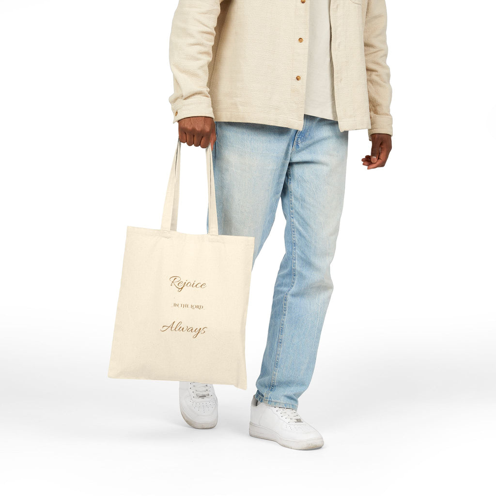 Cotton Tote Bag — "Rejoice Always" Inspirational Scripture Canvas Tote